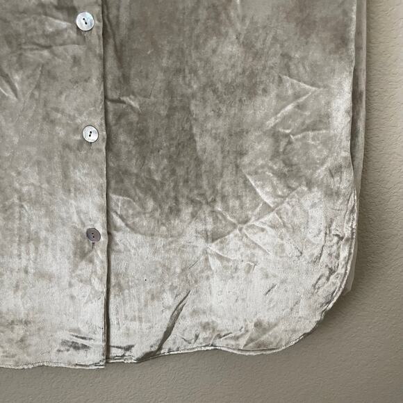 Vince Top Womens Medium Gray Velvet Silk Button Up Front Quiet Luxury Preppy - Picture 6 of 14